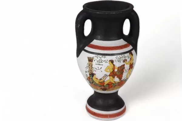 Antigo Vaso Grego Imagem de Stoch confeccionado em argila pintura a mão