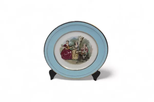Antigo prato Porcelana da marca Nadia com Cenas Galante de Fragonard no centro, Antiquario Rosa Santoro