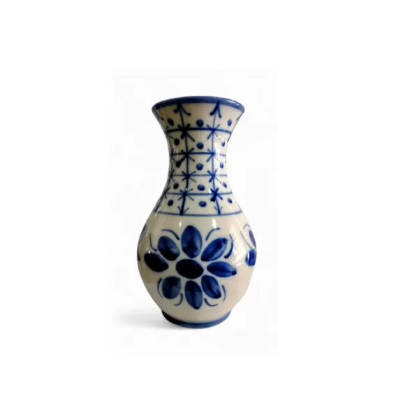 Vaso em porcelana branca e azul cobalto Monte Sião MG